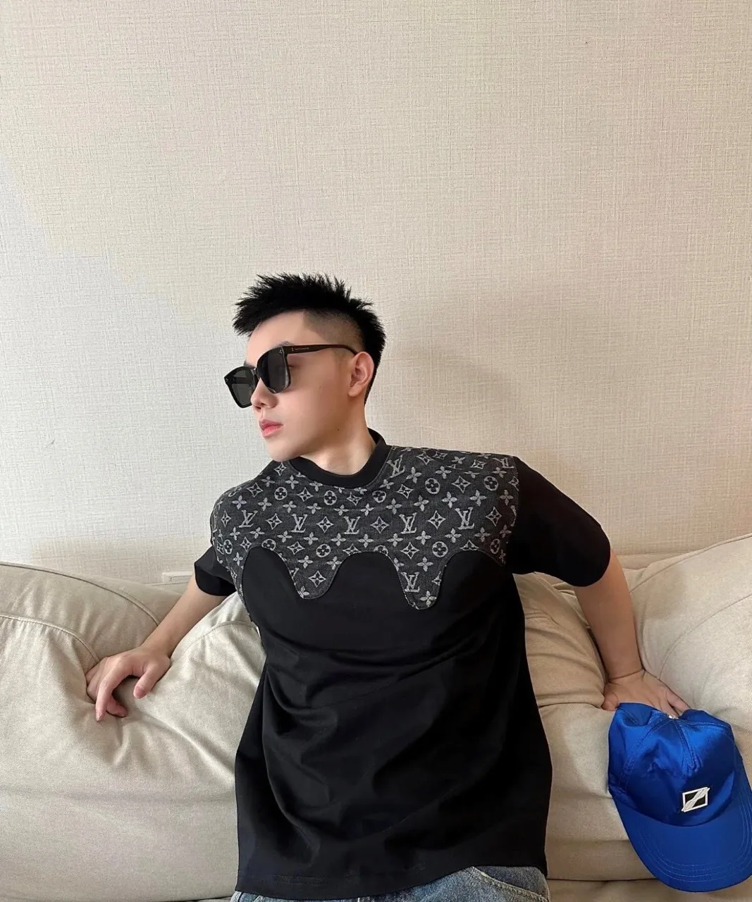 Louis Vuitton/Louis Vuitton presbyopic patchwork printed short sleeves